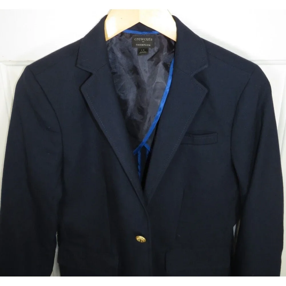 Crewcuts Thompson Boys Navy Blazer Size 14 Gold Anchor Buttons Stretch Jacket
